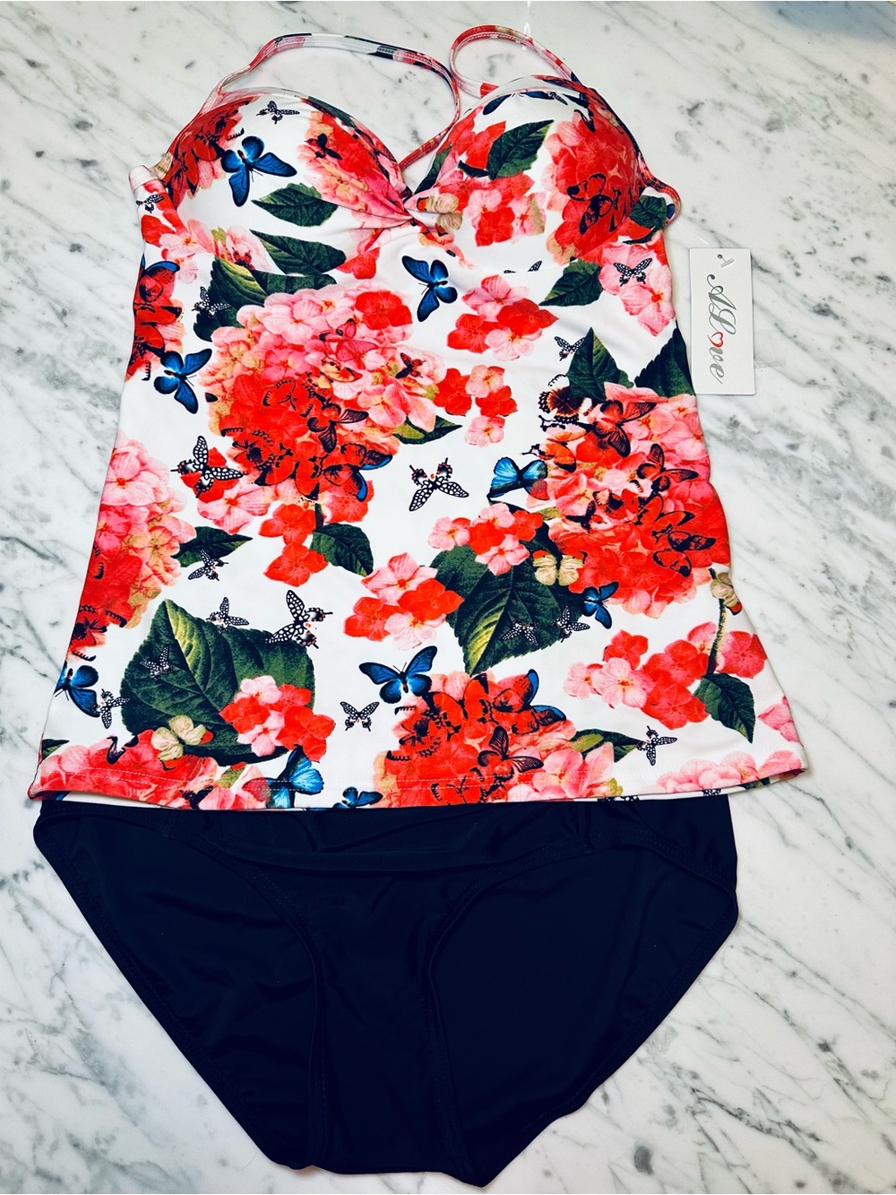 Floral Push-up Tankini with Full coverage bottom